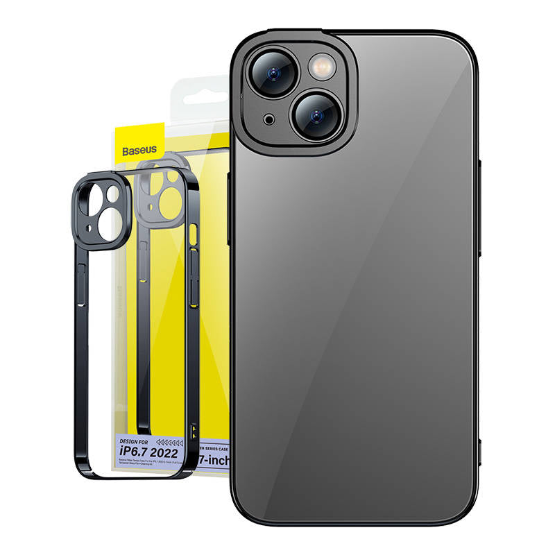 Baseus Glitter Transparent Case and Tempered Glass set for iPhone 14 Plus (black) - Image 1