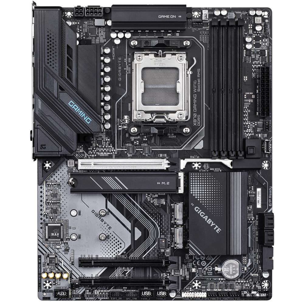 Mainboard GIGABYTE AMD X870 SAM5 ATX Memory DDR5 Memory slots 4 3xPCI-Express 16x 2xM.2 1xHDMI 1xAudio-In 1xAudio-Out 1xMicrophone 4xUSB 3.2 2xUSB-C 1xRJ45 X870GAMINGWF6
