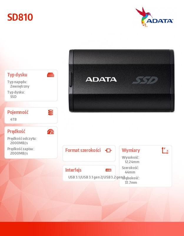 Drive SSD External SD810 4TB USB3.2C 20Gb/s black