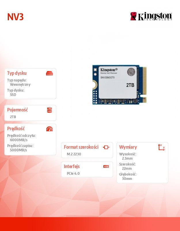 SSD Disk NV3 2TB M.2 2230 PCI-e 4.0 NVMe 6000/5000