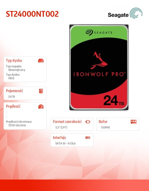 IronWolf Pro 24TB 3,5 SATA ST24000NT002