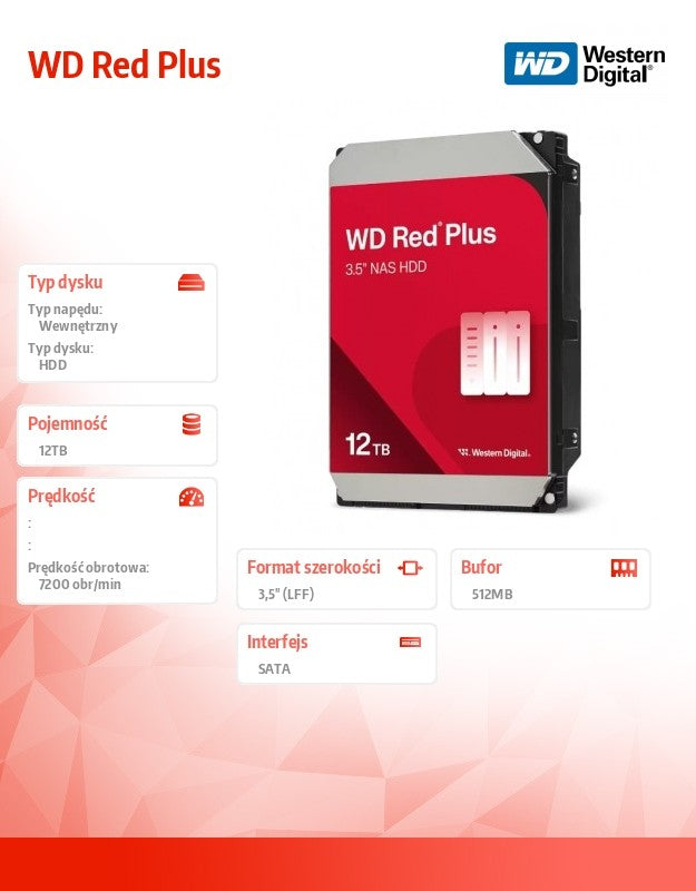 HDD Disk Red Plus 12TB 3,5 512MB/7200RPM WD120EFGX