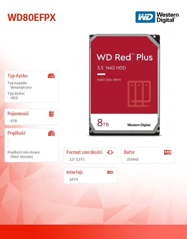 Red Plus 8TB 3.5 inch CMR 256MB/5640RPM Class Hard Drive