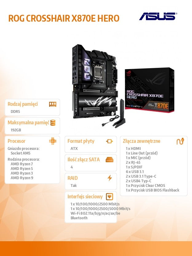 Motherboard ROG CROSSHAIR X870E HERO AM5 4DDR5 HDMI/USB-C