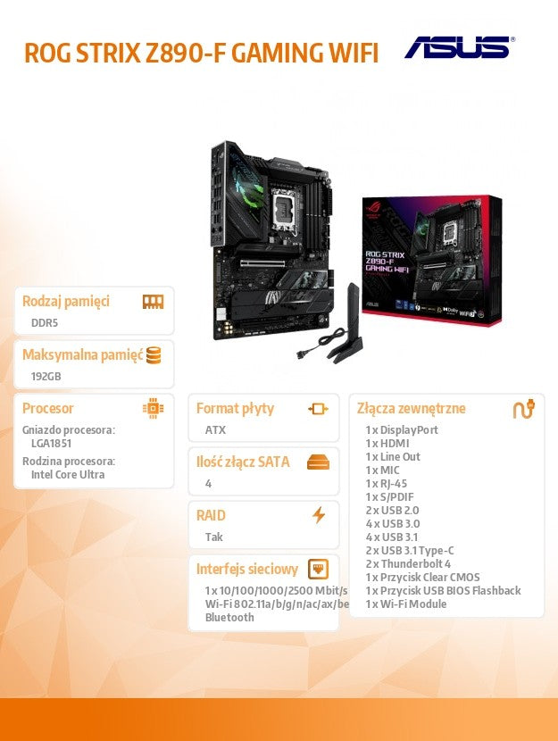 Motherboard ROG STRIX Z890-F GAMING WIFI s1851 4DDR5 TB4 ATX/90MB1I40-M0EAY0