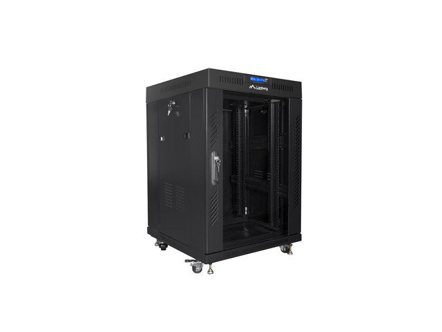Rack installation, standing 19 15U 600X600 black, glass door (flat pack)