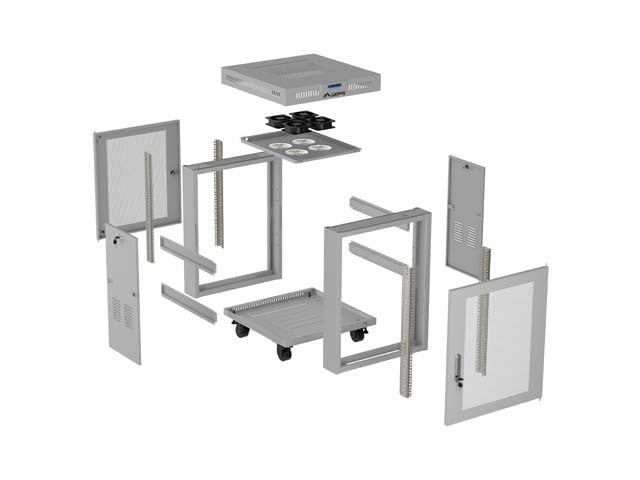 19-inch 15U floor-standing rack cabinet, 600x800, perforated door, LCD (flat-pack), grey