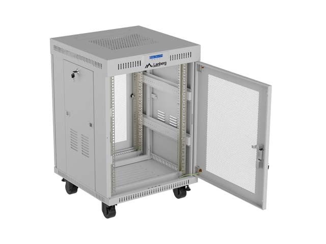 19-inch 15U floor-standing rack cabinet, 600x800, perforated door, LCD (flat-pack), grey