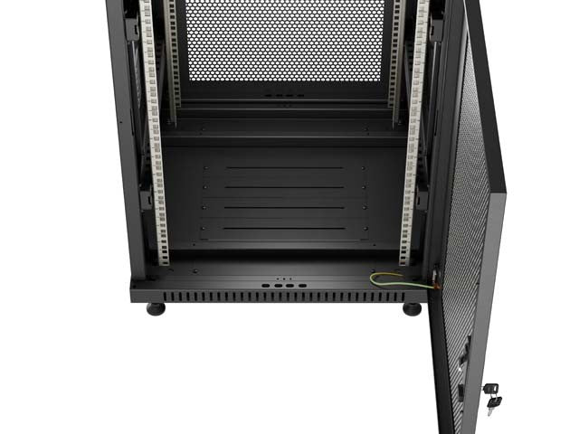 19-inch 18U floor-standing rack cabinet, 600x800, perforated door, (flat-pack), black
