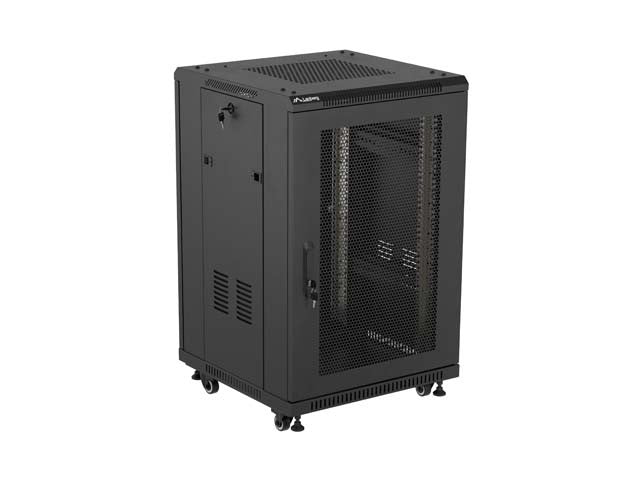 19-inch 18U floor-standing rack cabinet, 600x800, perforated door, (flat-pack), black