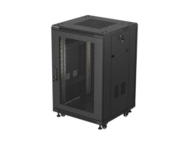 19-inch 18U floor-standing rack cabinet, 600x800, glass door, (flat-pack), black