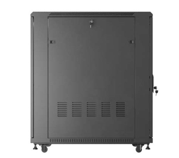 19-inch 22U 600x1000 black floor-standing rack cabinet with perforated doors (flat pack)