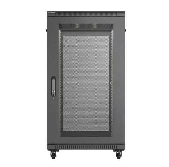 19-inch 22U 600x1000 black floor-standing rack cabinet with perforated doors (flat pack)