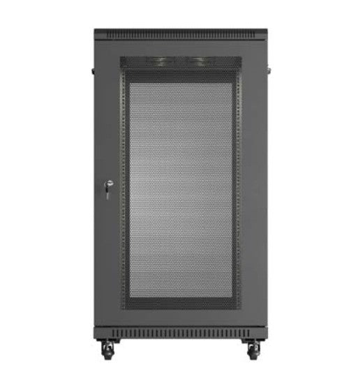 19-inch 22U 600x1000 black floor-standing rack cabinet with perforated doors (flat pack)