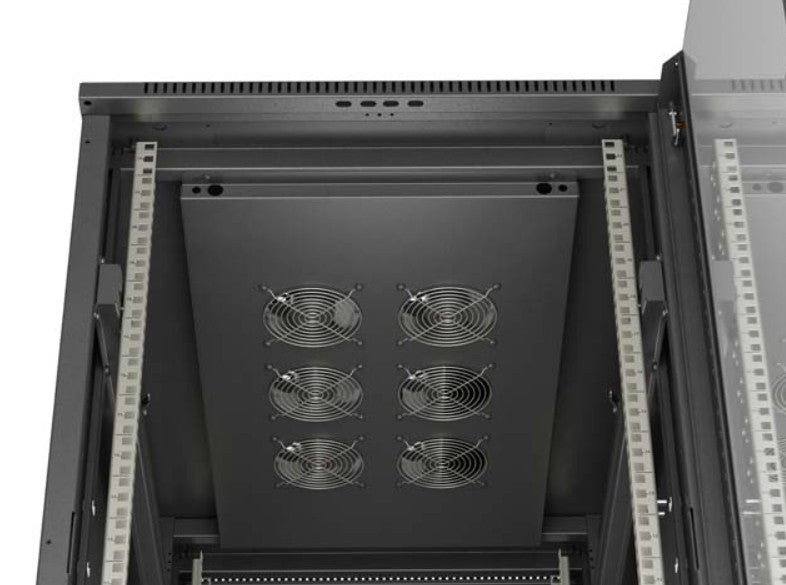 19" 22U 600x1000 black floor-standing rack cabinet with glass doors (flat pack)