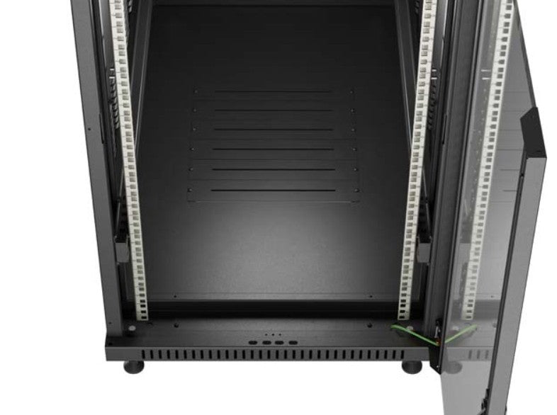 19" 22U 600x1200 black floor-standing rack cabinet with glass doors (flat pack)