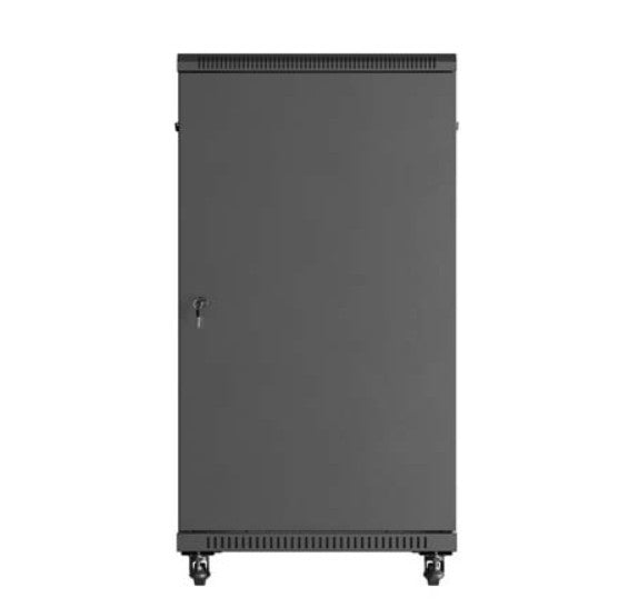19" 22U 600x1200 black floor-standing rack cabinet with glass doors (flat pack)