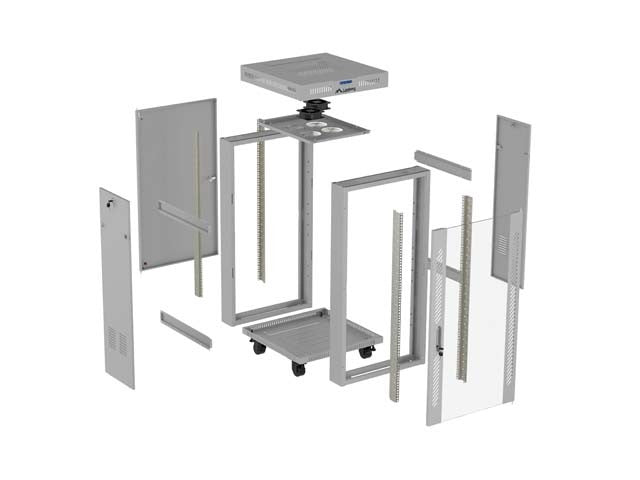19-inch 22U floor-standing rack cabinet, 600x600, glass door, LCD (flat-pack), grey