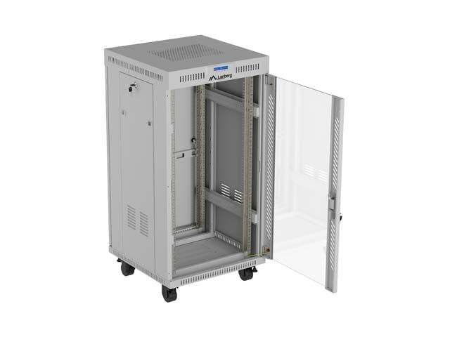 19-inch 22U floor-standing rack cabinet, 600x600, glass door, LCD (flat-pack), grey