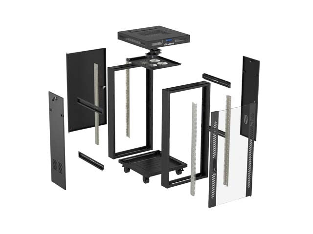 Standing 19" 24U Rack Installation Cabinet 600×600 Black with Glass Door and LCD (Flat Pack) V2 600x600 FF01-6624-12B