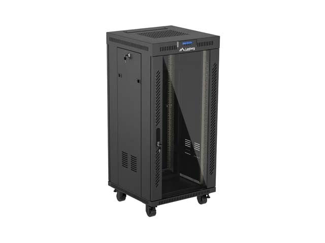 Standing 19" 24U Rack Installation Cabinet 600×600 Black with Glass Door and LCD (Flat Pack) V2 600x600 FF01-6624-12B