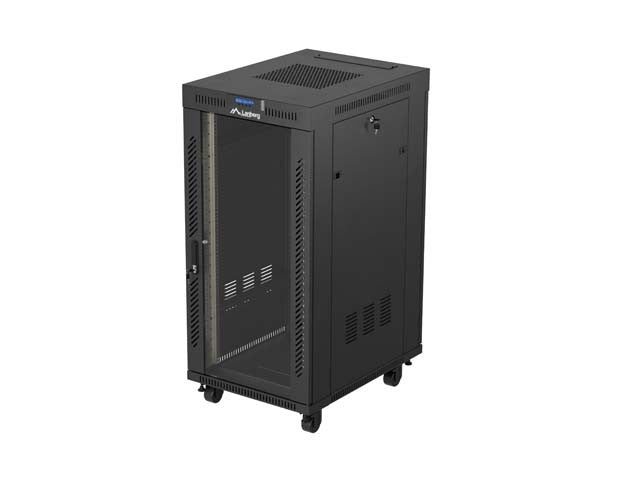 Standing 19" 24U Rack Installation Cabinet 600×800 Black with Glass Door and LCD (Flat Pack) V2
