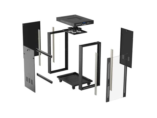 Standing 19" 24U Rack Installation Cabinet 600×800 Black with Glass Door and LCD (Flat Pack) V2
