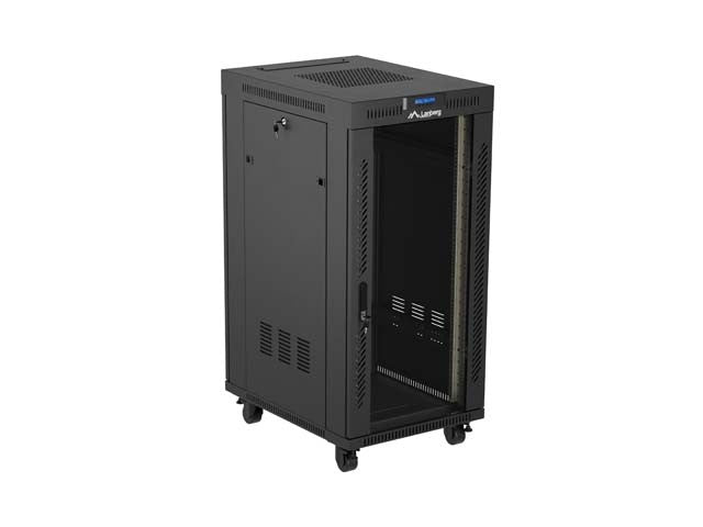 Standing 19" 24U Rack Installation Cabinet 600×800 Black with Glass Door and LCD (Flat Pack) V2