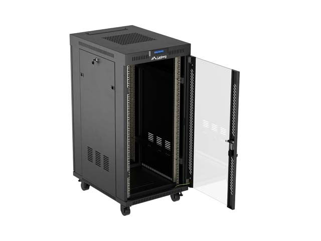 Standing 19" 24U Rack Installation Cabinet 600×800 Black with Glass Door and LCD (Flat Pack) V2