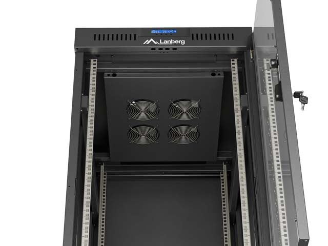 Standing 19" 24U Rack Installation Cabinet 600×800 Black with Glass Door and LCD (Flat Pack) V2