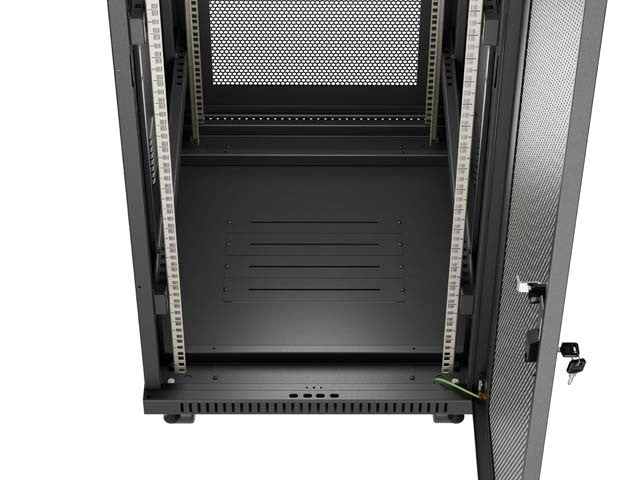 Standing 19" 24U Rack Installation Cabinet 600×800 Black with Perforated Door and LCD (Flat Pack) V2