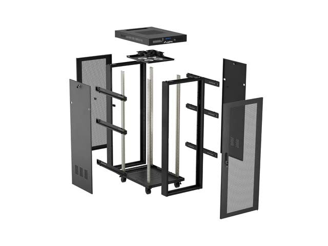 Standing 19" 24U Rack Installation Cabinet 600×800 Black with Perforated Door and LCD (Flat Pack) V2