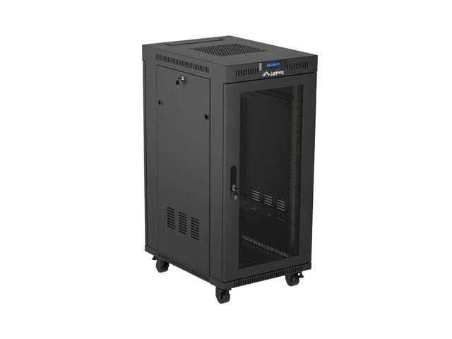 Standing 19" 24U Rack Installation Cabinet 600×800 Black with Perforated Door and LCD (Flat Pack) V2