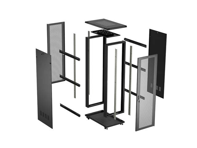 19-inch 27U floor-standing rack cabinet, 600x1000, mesh door, (flat-pack), black
