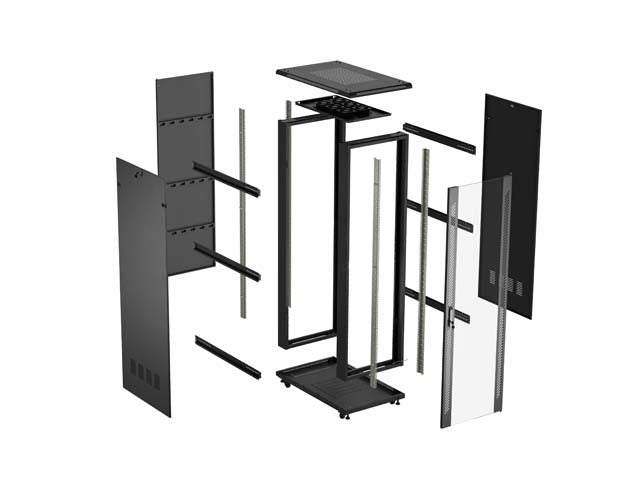 19-inch 27U floor-standing rack cabinet, 600x1000, glass door, (flat-pack), black