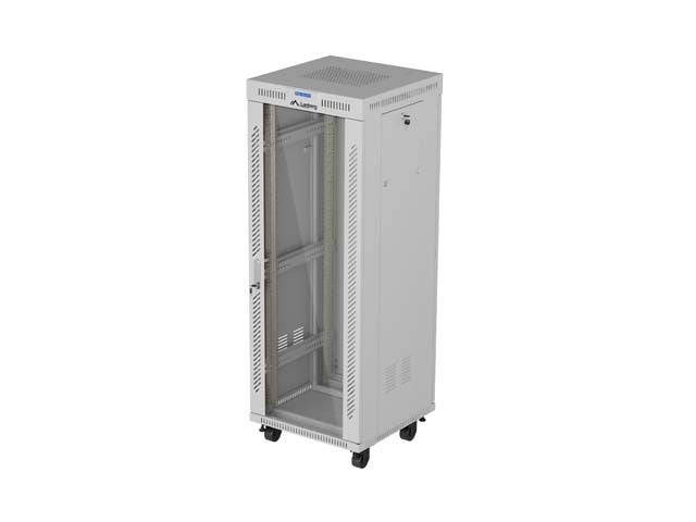 19" 32U Standing Rack Cabinet 600×600 Gray with Perforated Doors and LCD (Flat Pack)