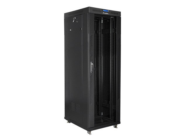 Installation cabinet rack 19 37u 600x800 black, black glass door lcd (Flat pack)