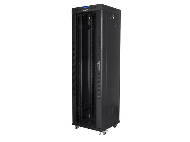 Installation cabinet rack 19 42u 600x600 black, black glass door lcd (Flat pack)