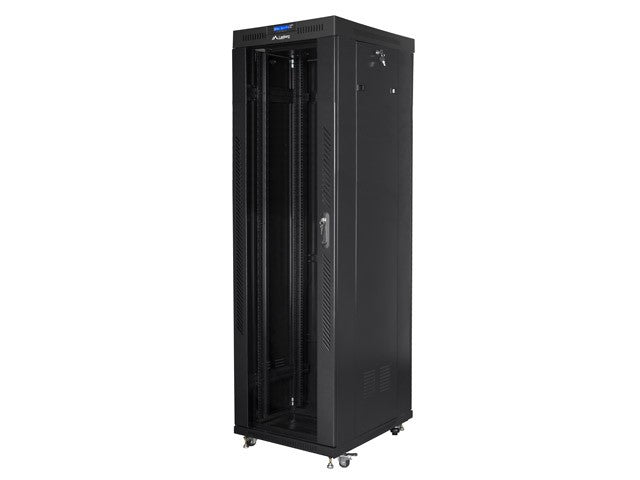 Installation cabinet rack 19 42U 600x800 black, black glass door lcd (Flat pack)