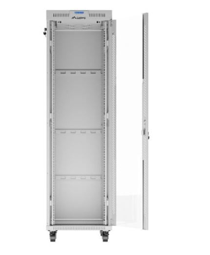 Szafa stojąca rack 19 42U 600x800 szara drzwi szklane flack pack