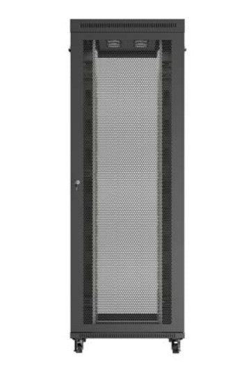 Szafa instalacyjna rack stojąca 19 cali 47U 800x1200 czarna drzwi perforowane LCD (flat pack) V2
