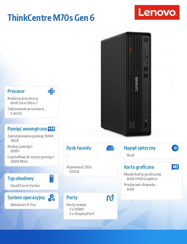 Computer ThinkCentre M70s G6 SFF 12YK000UPB W11Pro Ultra 7 265/16GB/512GB/INT/vPro/1YR Premier + 3YRS OS