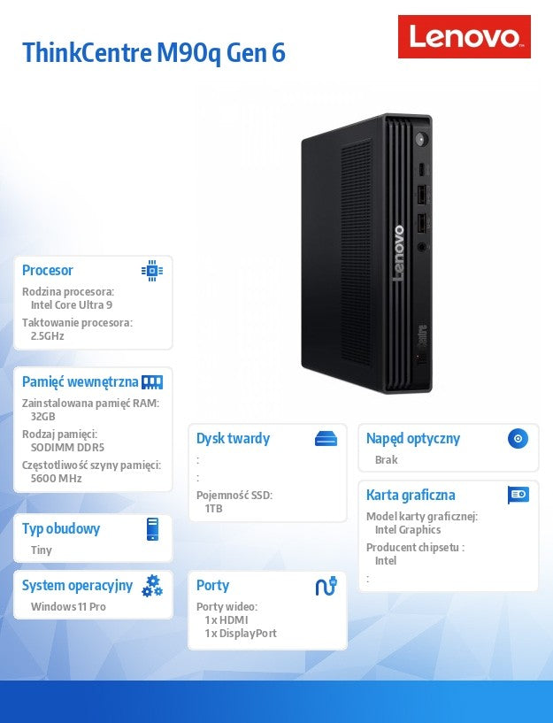 Computer ThinkCentre M90q Tiny G6 13AC000JPB W11Pro Ultra 9 285/2x16GB/1TB/INT/Black/3YRS OS + 1YR Premier