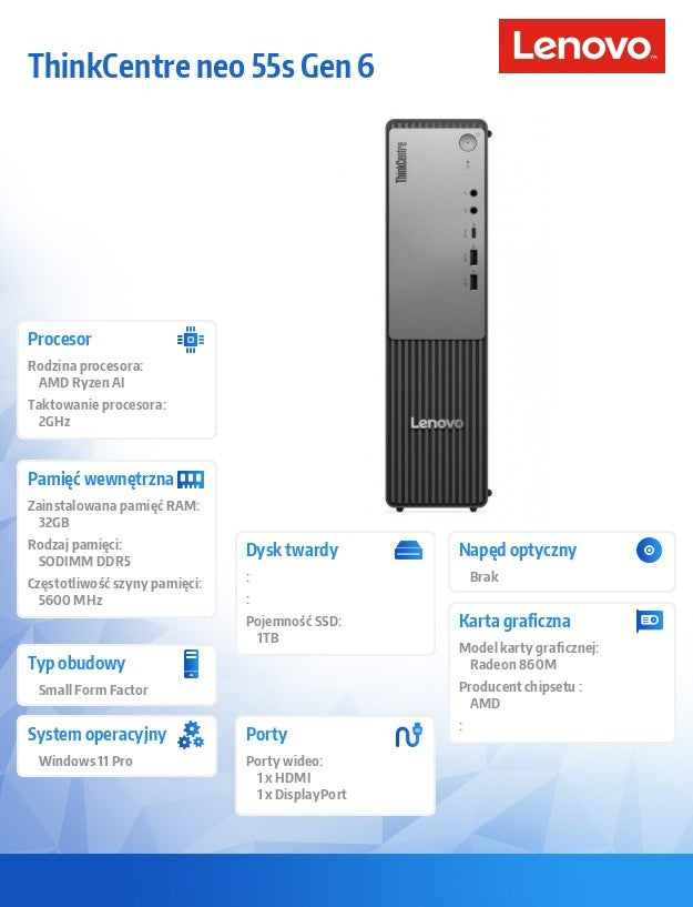 Computer ThinkCentre Neo 55s G6 SFF 13FK001QPB W11Pro 7 350/32GB/1TB/INT/3YRS OS