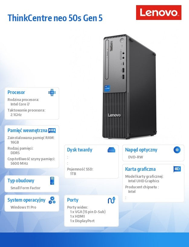 Computer ThinkCentre Neo 50s G5 SFF 12XF0028PB W11Pro i7-14700/16GB/1TB/INT/DVD/3YRS OS