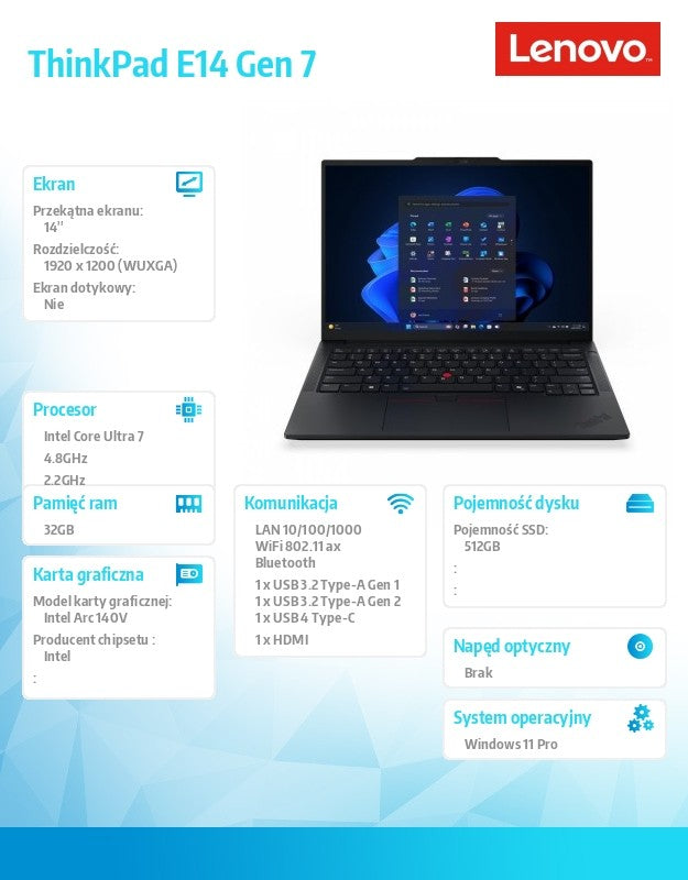 Laptop ThinkPad E14 G7 21U200ABPB W11Pro Ultra 7 258V/32GB/512GB/14.0 WUXGA/Black/1YR Premier Support + 3YRS OS + CO2 Offset