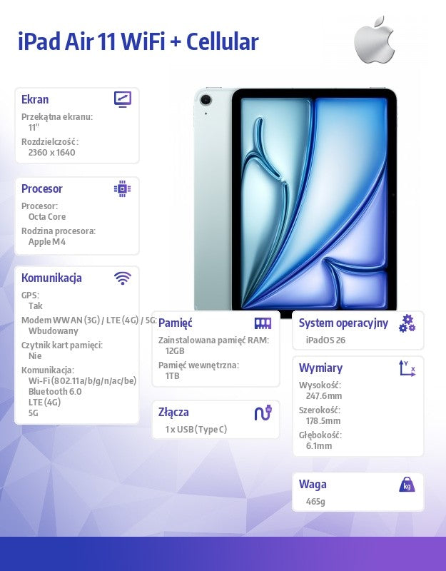 iPad Air 11 inches WiFi + Cellular 1TB Blue