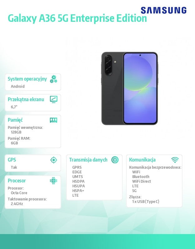 Smartphone Galaxy A36 5G 6/128GB Enterprise Edition black