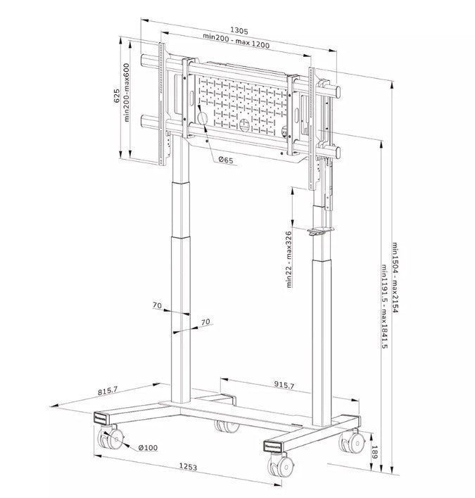 FL55-975BL1 MOVE Lift XL TV trolley 75-115" - motorised 160kg 200x200-1200x600 h:119-184