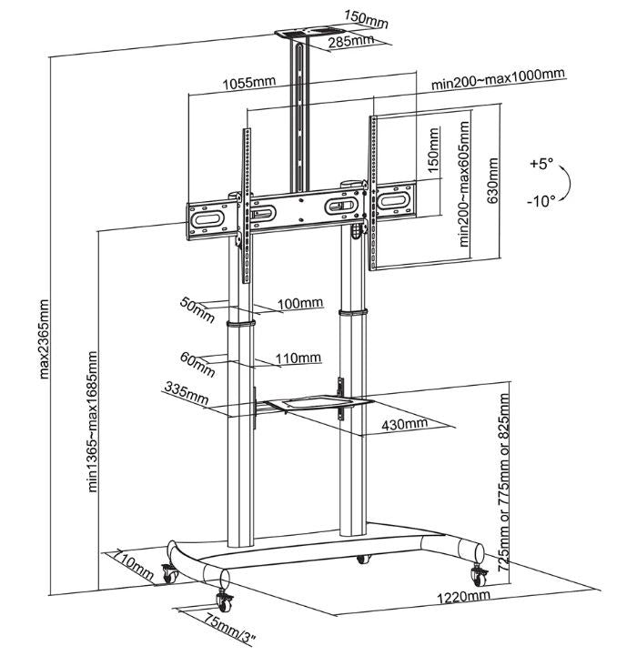 Monitor floor stand PLASMA-M1950E 60-100CALE 200X200-1000X600 100KG h:134-166cm